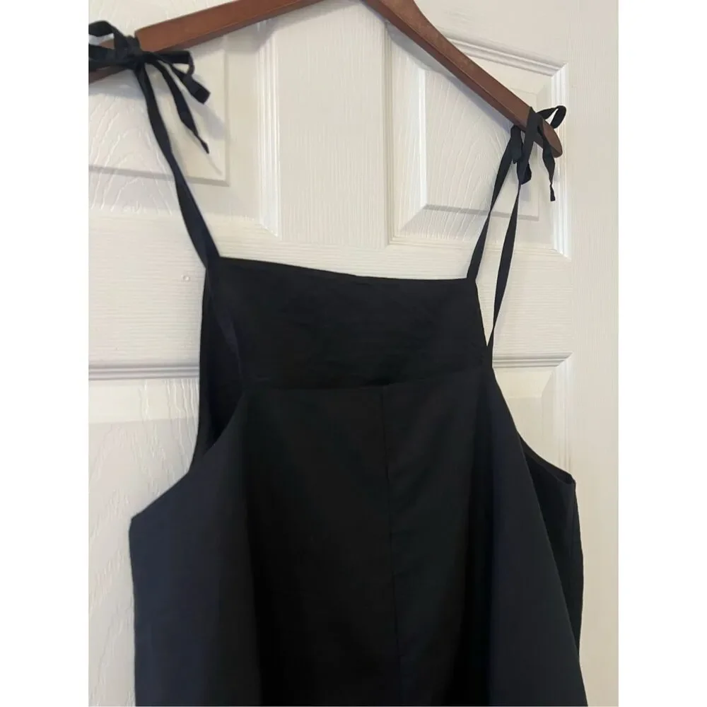 COS Black Tie-Shoulder Linen Blend Romper